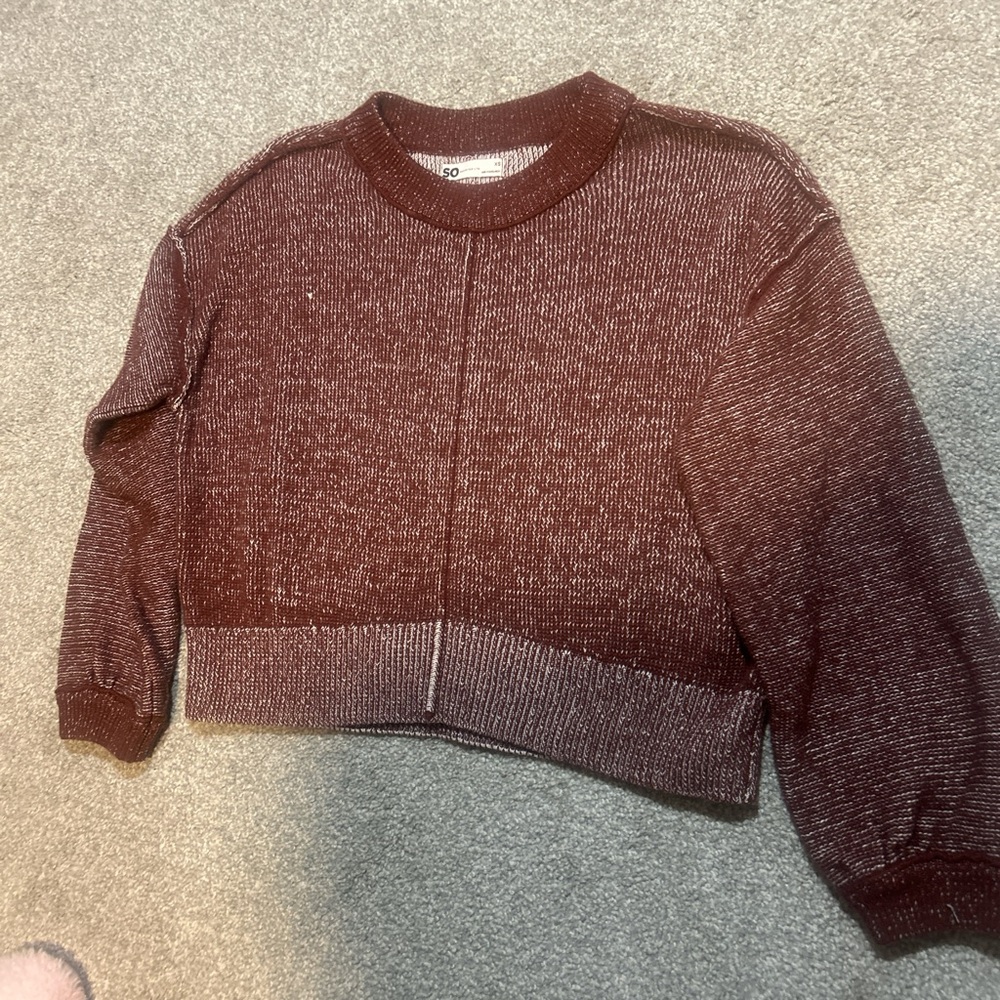 SO Burgundy Heathered Cropped Crewneck Sweater